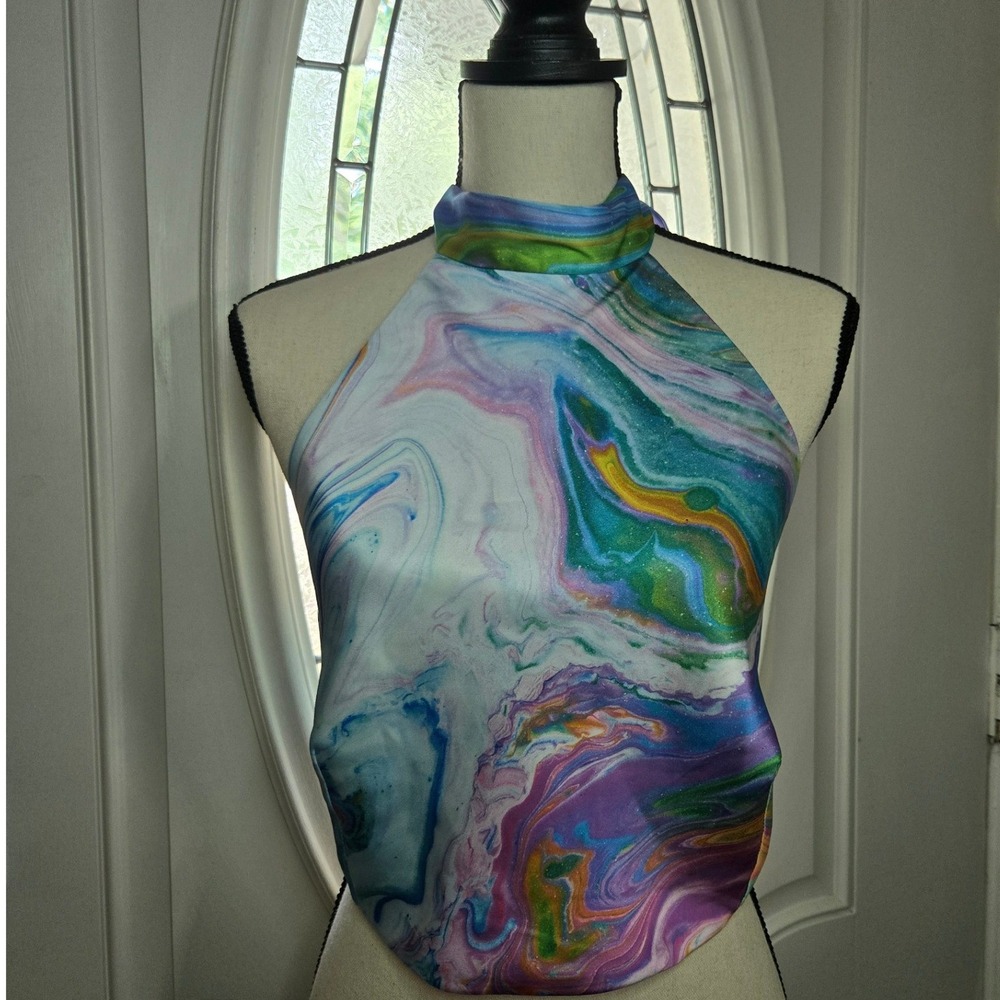 Sigrid Olsen Halter Top Marble Print Colorful Artsy Boho Small - Picture 2 of 6